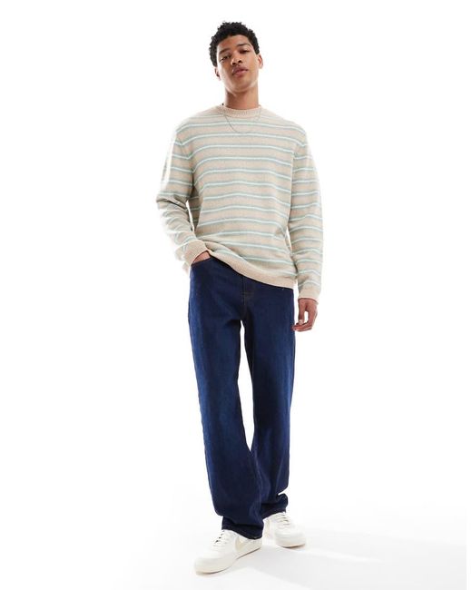 Jack & Jones Gray Boucle Knit Jumper With Stripes for men