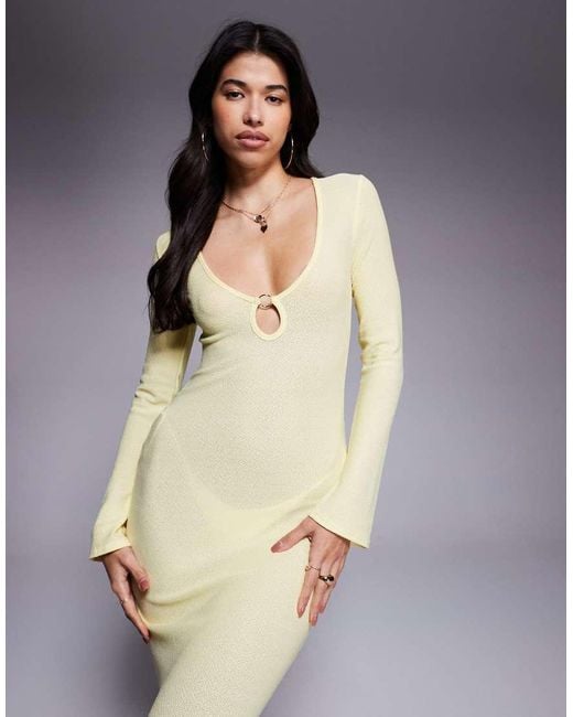 Missy Empire Yellow Beach Sheer Knit Keyhole Maxi Dress