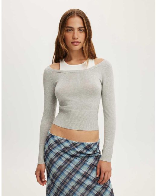 Cotton On Gray Long Sleeve Boatneck Layered Knit