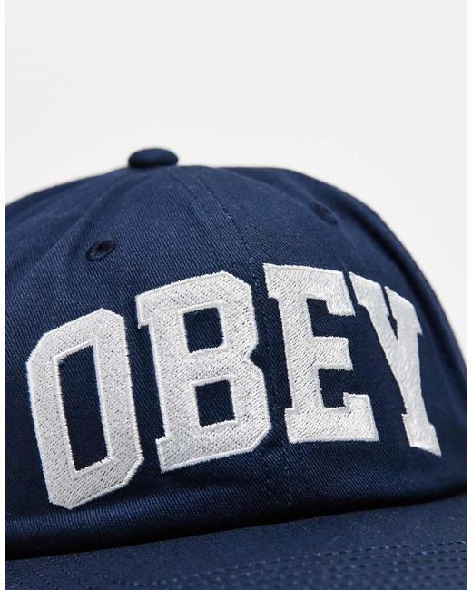 Obey Blue Collegiate 6 Panel Strapback Logo Cap