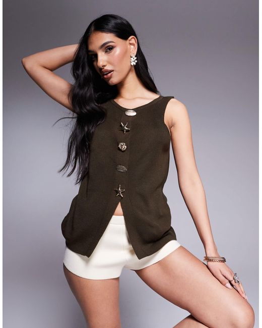 ASOS Brown Compact Knitted Top With Buttons
