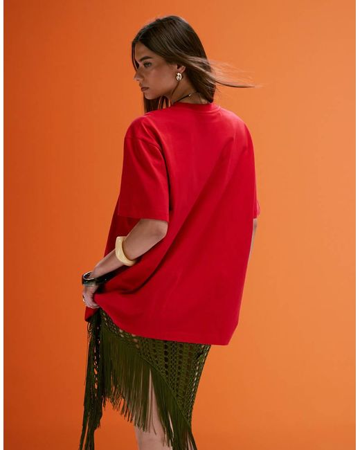 ASOS Red Oversized T-shirt With Rosa Fiore Graphic