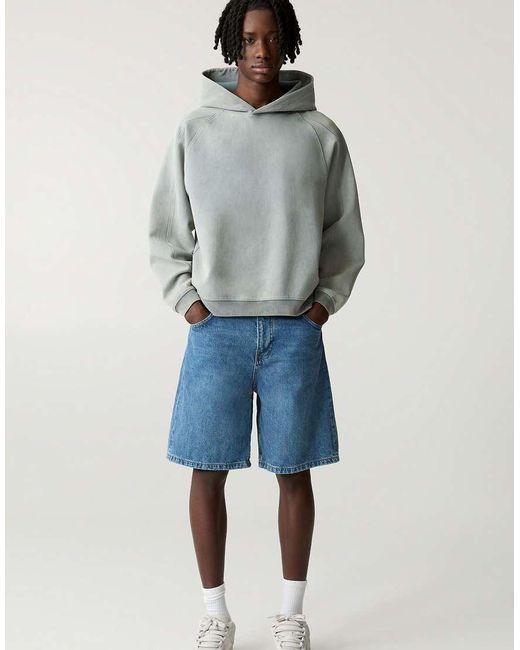 Pull&Bear Blue baggy Denim Bermuda Shorts for men