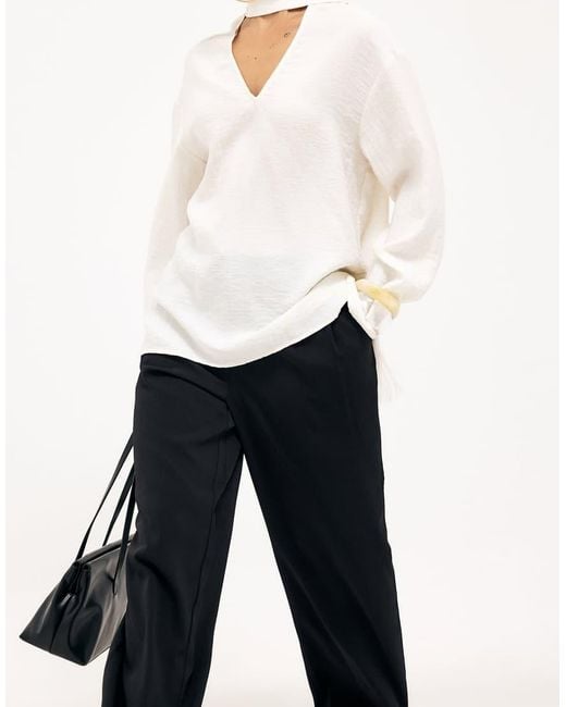 NA-KD White Scarf Fringe Detail Blouse
