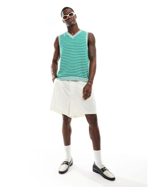ASOS Blue Knitted Tank With Contrast Texture Stitch for men