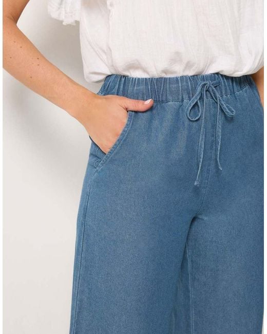 Long Tall Sally Blue Washed Pull On Wide Leg Jeans