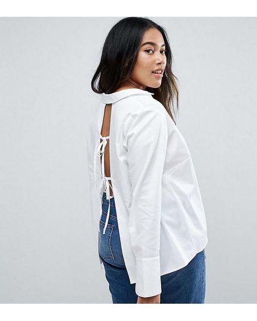 ASOS White Open Back Shirt With Tie Back