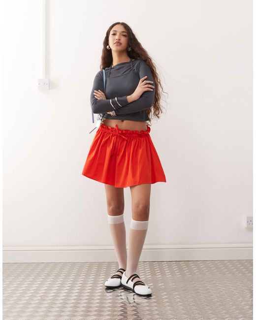 ASOS Poplin Low Rise Micro Mini Skirt in Red | Lyst