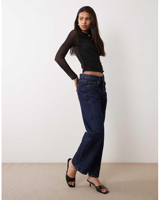 ASOS Black Mesh Drape Boat Neck Long Sleeve Top