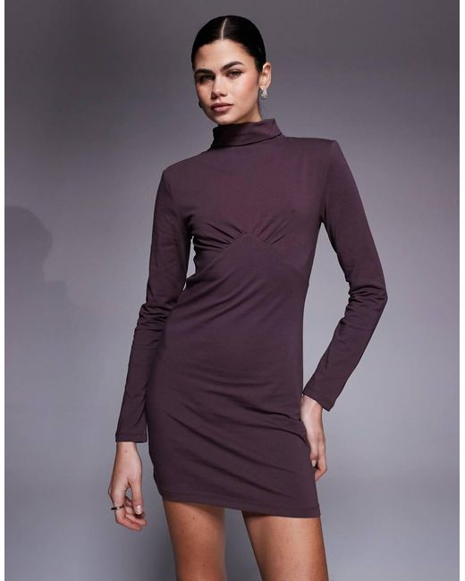 ASOS Purple High Neck Long Sleeve Underbust Detail Mini Dress