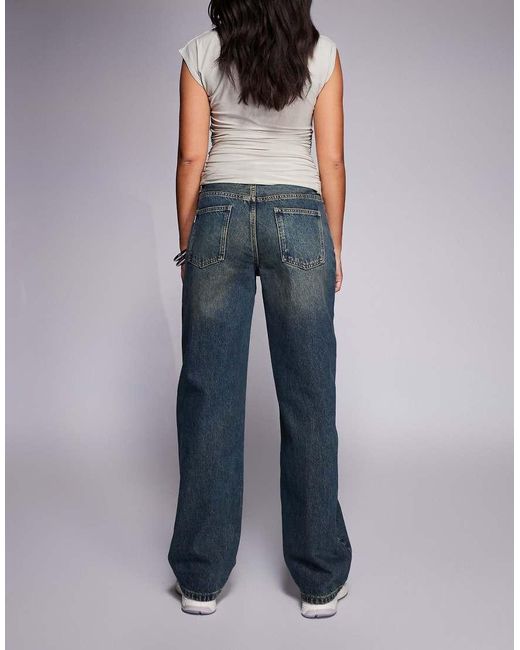 Princess Polly Blue Night Owl Mid Rise Straight Leg Jeans