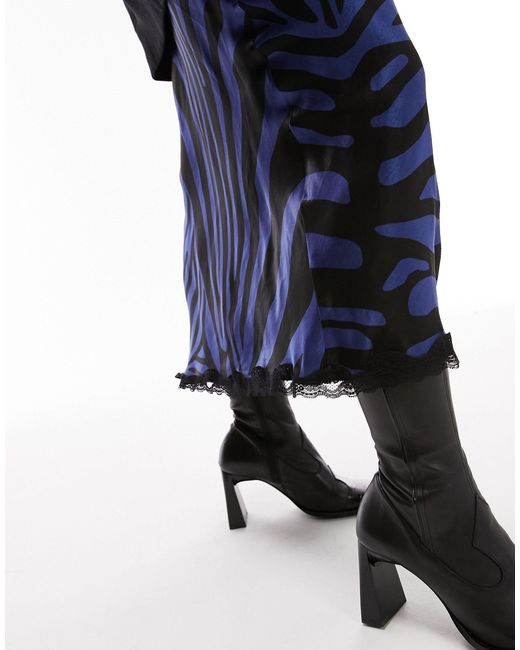 TOPSHOP Black Curve Zebra Print Satin Midi Skirt