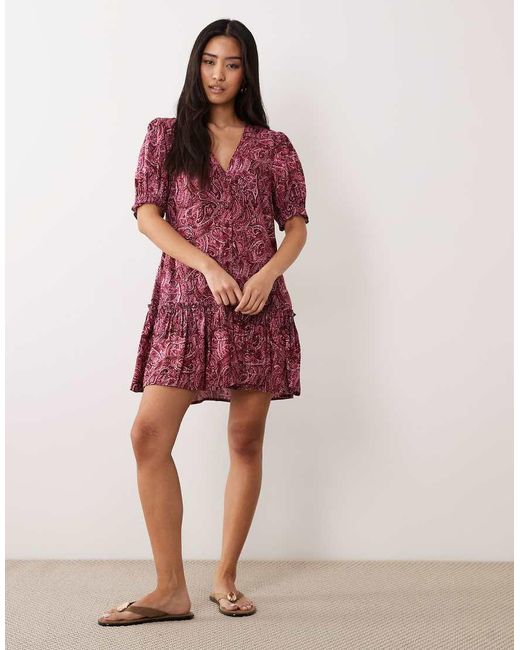 Miss Selfridge Red Printed Spun Smock Dress