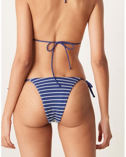 Free Society Blue Stripe Crinkle Tie Side Bikini Bottom