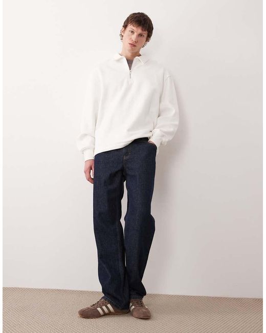 ASOS White Oversized Heavyweight Collared Sweatshirt With Zip for men