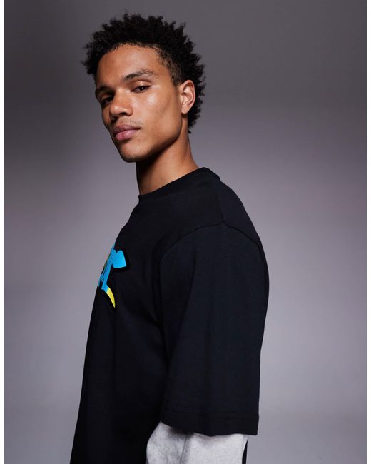 ICECREAM Black Running Dog Layered T-shirt for men