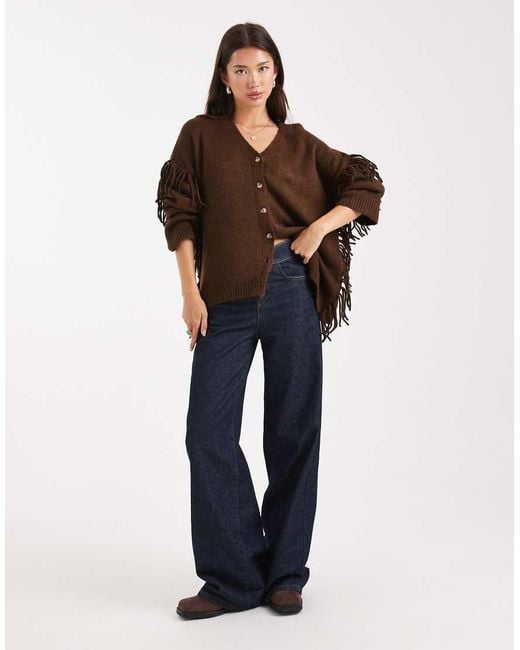 ASOS Brown Fringe Detail Boyfriend Cardigan