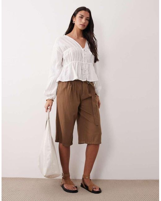 ASOS White Long Sleeve Smock Top With Button Front
