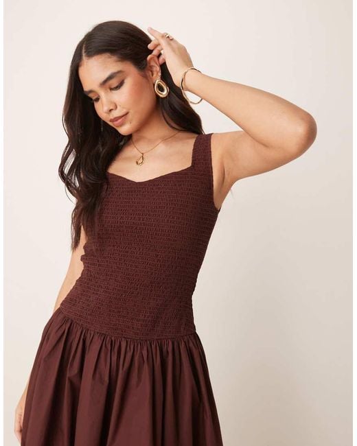 Nobody's Child Brown Thalia Shirred Bodice Drop Hem Midi Dress