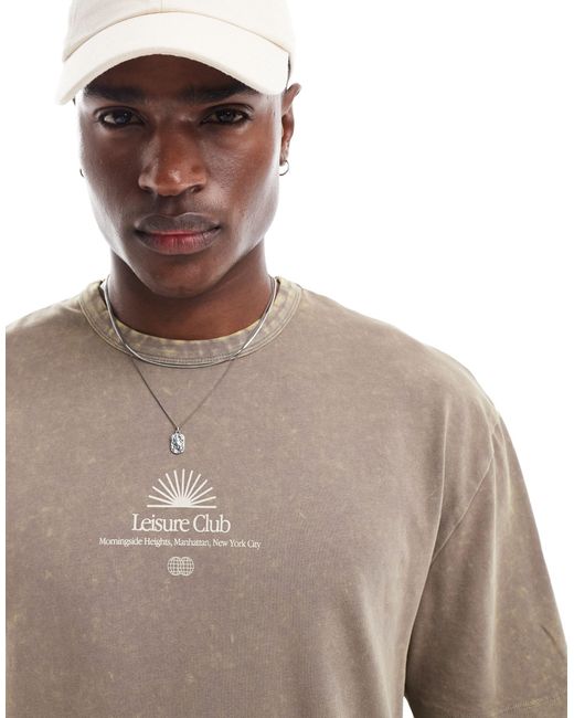 T-shirt oversize slavato con stampa "leisure club" sul retro e sul petto di ASOS in Blue da Uomo