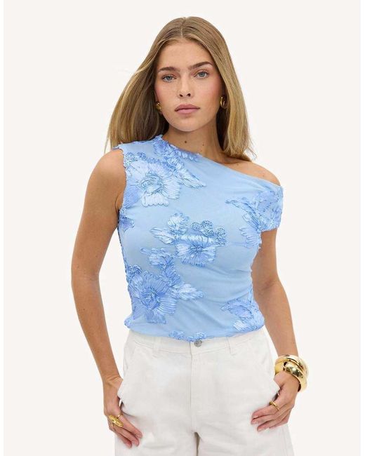 Loavies Blue Polished Grace Top With Floral Detail