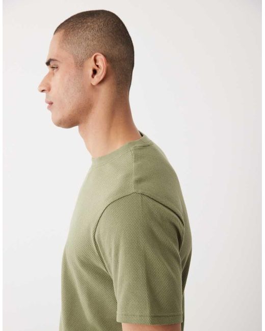 Threadbare Green Crew Neck Textured T-shirt for men