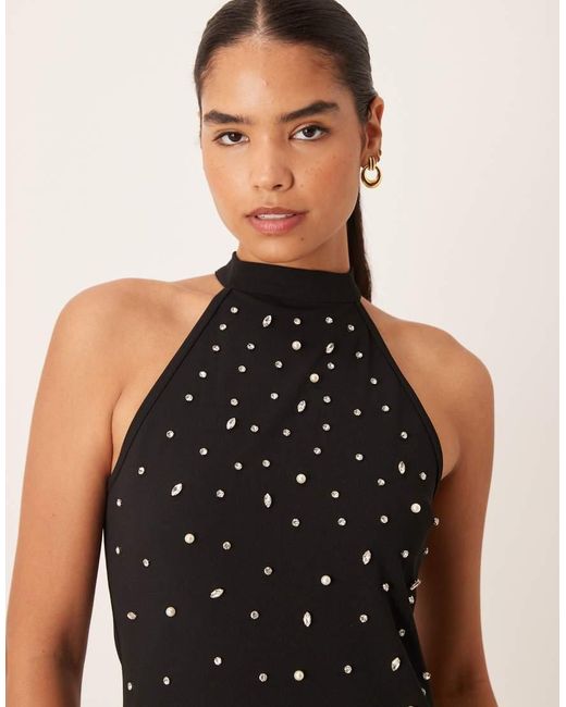 Vila Black Halter Neck Embellished Mini Dress