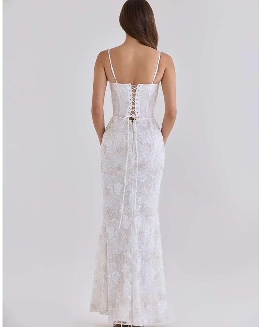 House Of Cb White Naima Hand Beaded Embellished Corset Maxi Dress