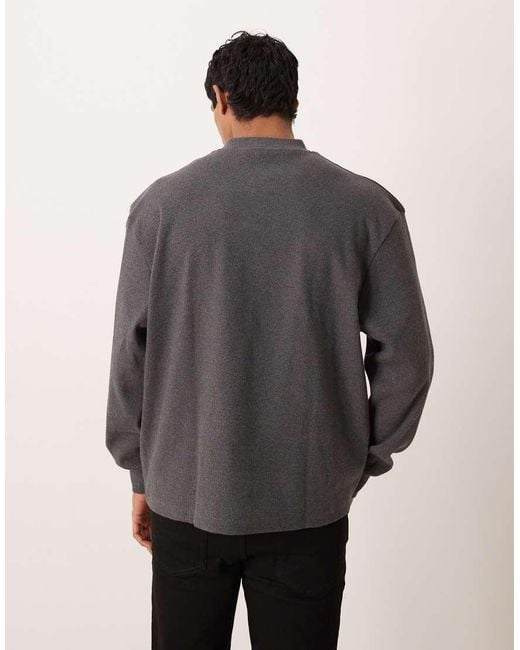ASOS Gray Oversized Heavyweight Ribbed Sweatshirt With Grandad Collar for men