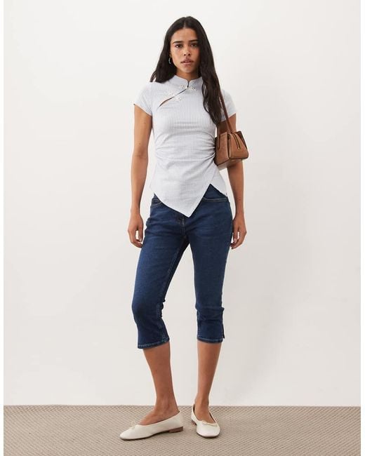 ASOS Blue Mandarin Style Cap Sleeve Top