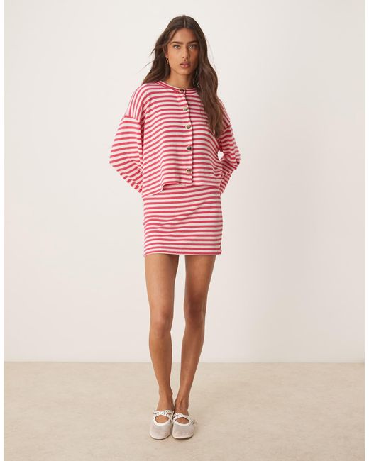 Mini-jupe en maille d'ensemble à rayures - rose foncé ASOS en coloris Pink