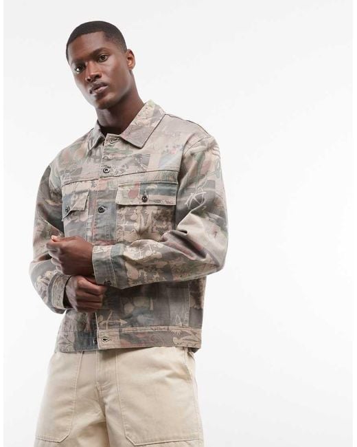 Element Gray Trucker Utility Graffiti Print Jacket for men