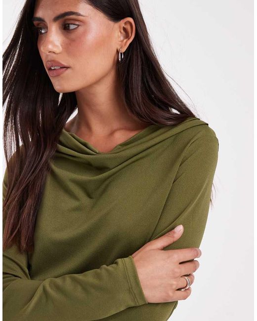 Vero Moda Green Long Sleeve Waterfall Top