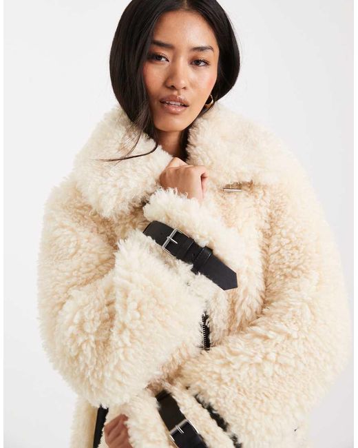 Miss Selfridge Natural Teddy Oversized Aviator Jacket