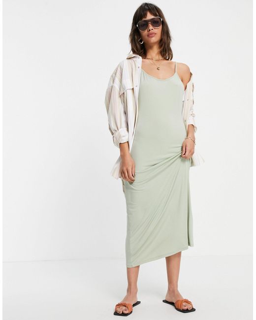 Vestito lungo con spalline sottili color salvia di Vila | Lyst