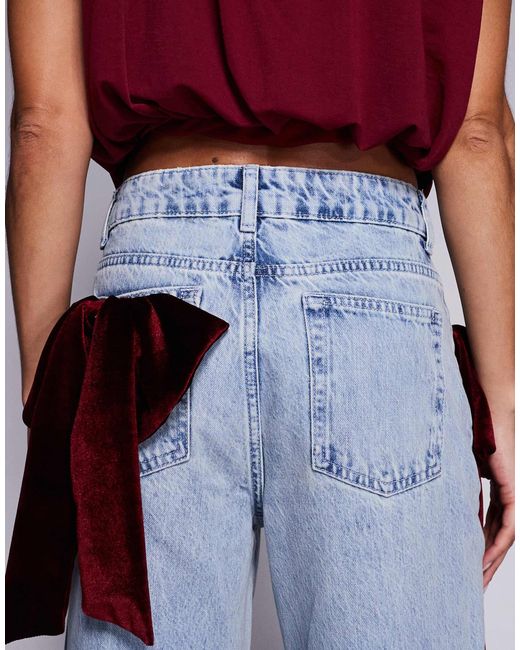 ASOS Purple Wide Leg Jeans With 3d Velvet Bow Detail