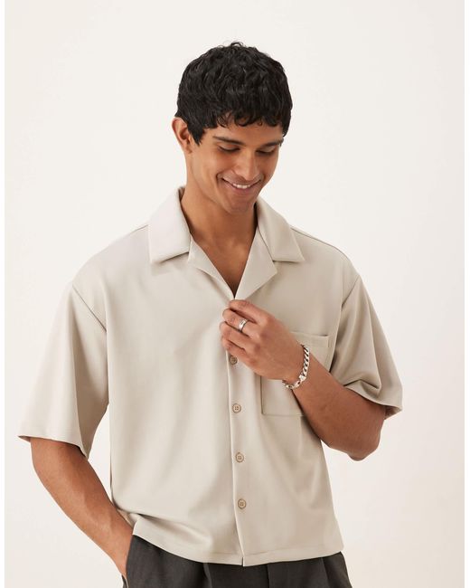 ASOS – kastiges oversize-hemd aus scuba-stoff in Natural für Herren