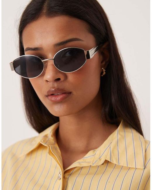 Gina Tricot Brown Oval Metal Frame Sunglasses