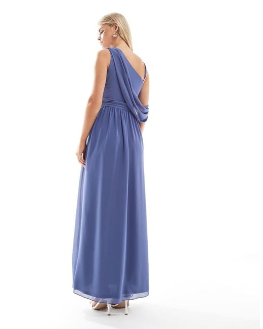 TFNC London Blue Bridesmaids Asymmetric Maxi Dress With Drape Back