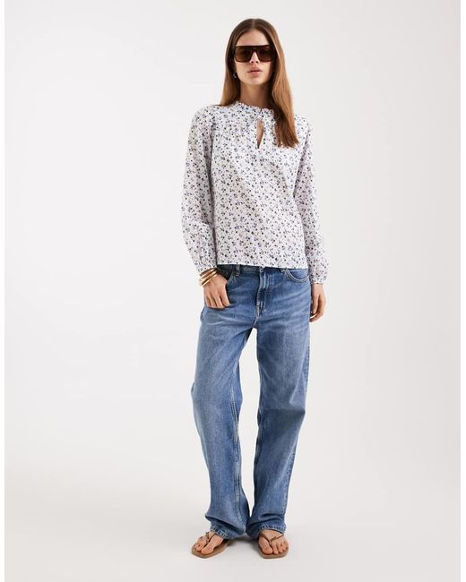 ONLY White Tie Neck Long Sleeve Top