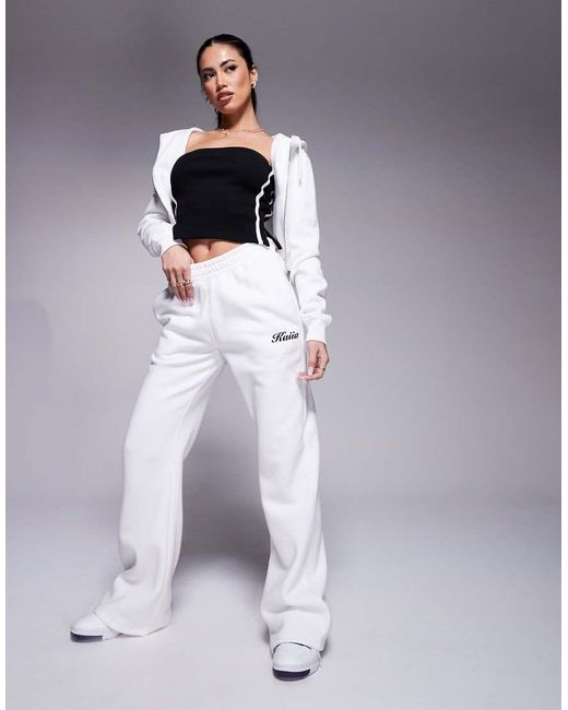 Joggers De Pernera Ancha Con Logo De (Parte De Un Conjunto)-Blanco Kaiia de color Gray