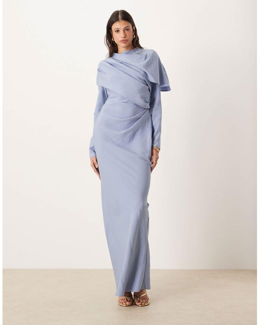 Asos design tall - robe longue à col montant et corsage drapé - moyen ASOS en coloris Blue