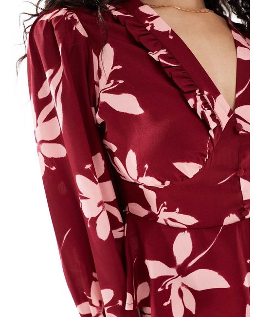 Wednesday's Girl Red Floral Print V-Neck Blouse