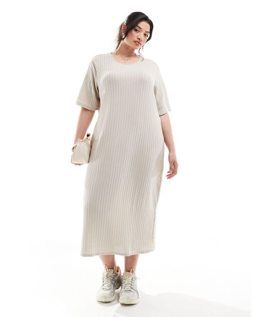 Vero Moda White Ribbed Knit Midi Dress