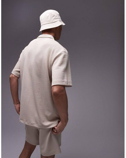 Topman White Oversized Fit Revere Polo With Crinkle Plisse Texture for men