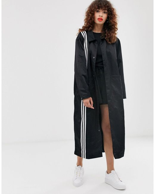 Adidas Originals Black Tlrd Three Stripe Duster Coat