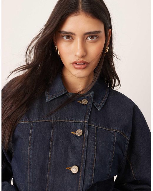 ARRANGE Blue Denim Sculpted Jacket With Zip Up Detail