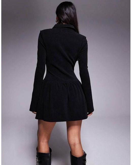 ASOS Blue Button Through Drop Waist Cord Mini Dress