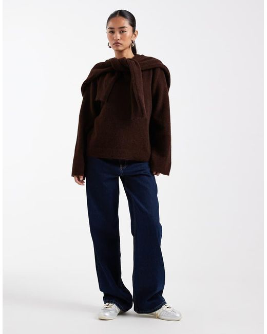 ASOS Blue Knitted Jumper With Wool And Scarf