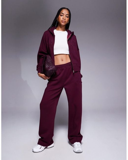 Kaiia Purple Embroide Logo Zip Through Hoodie Co-ord